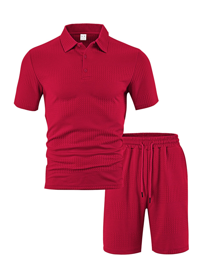Herrer Sporty Polo- og Shorts-sæt med åndbar struktur og elastisk bånd Stilla