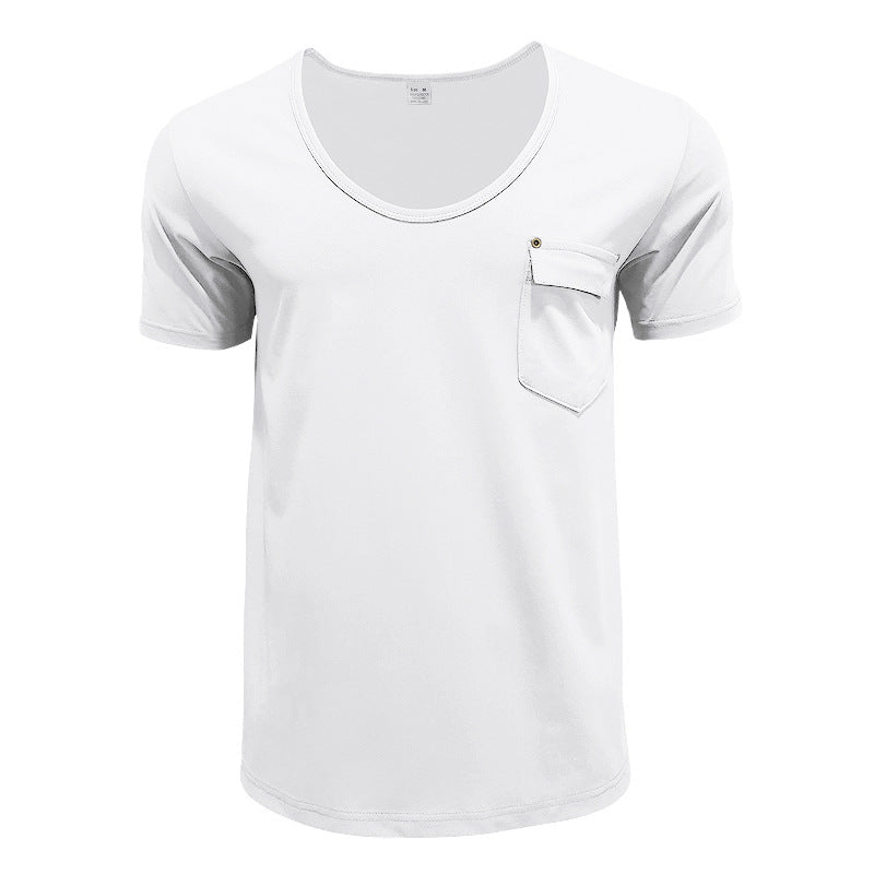 Herrer afslappet T-shirt med dyb rund halsudskæring og praktisk brystlomme Stilla