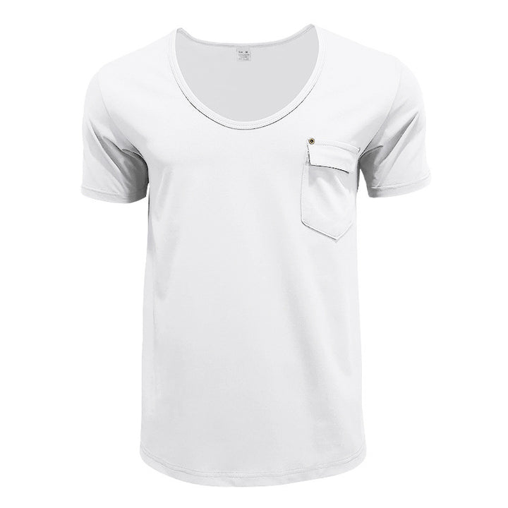 Herrer afslappet T-shirt med dyb rund halsudskæring og praktisk brystlomme Stilla