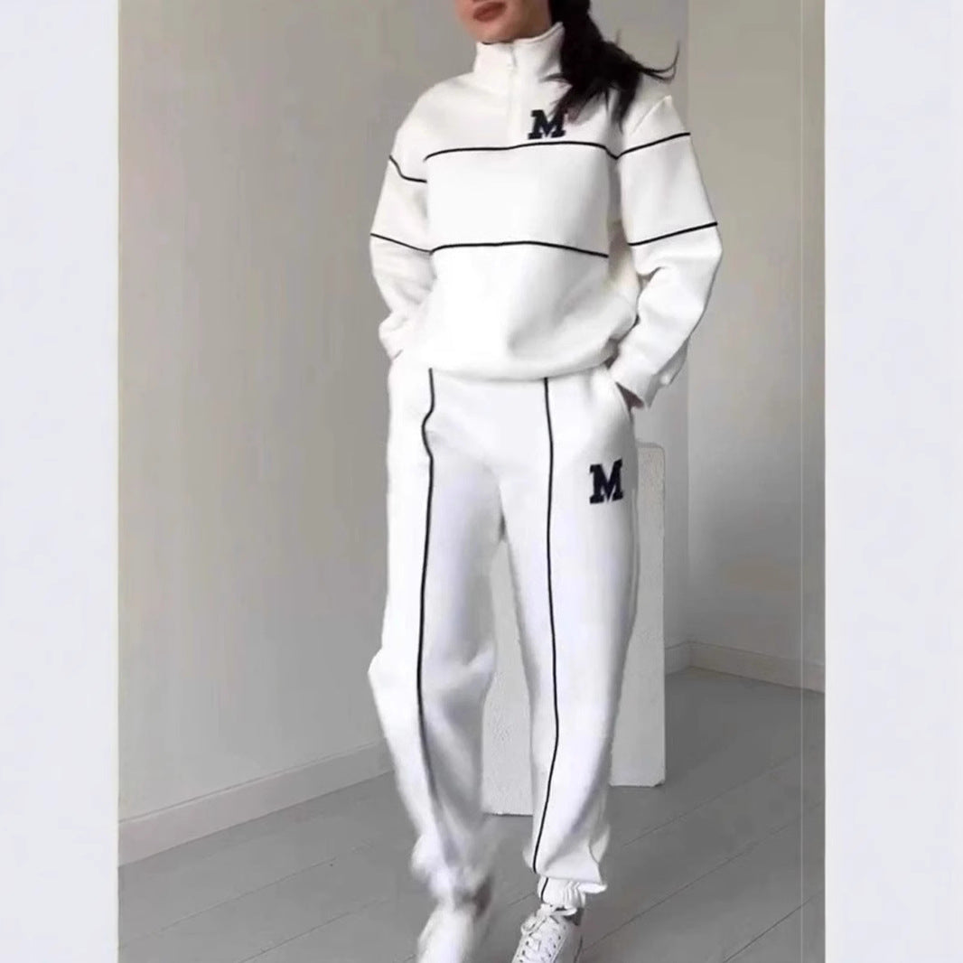 Dame sporty sweatshirt sæt med lynlås og kontrasterende syninger Stiila