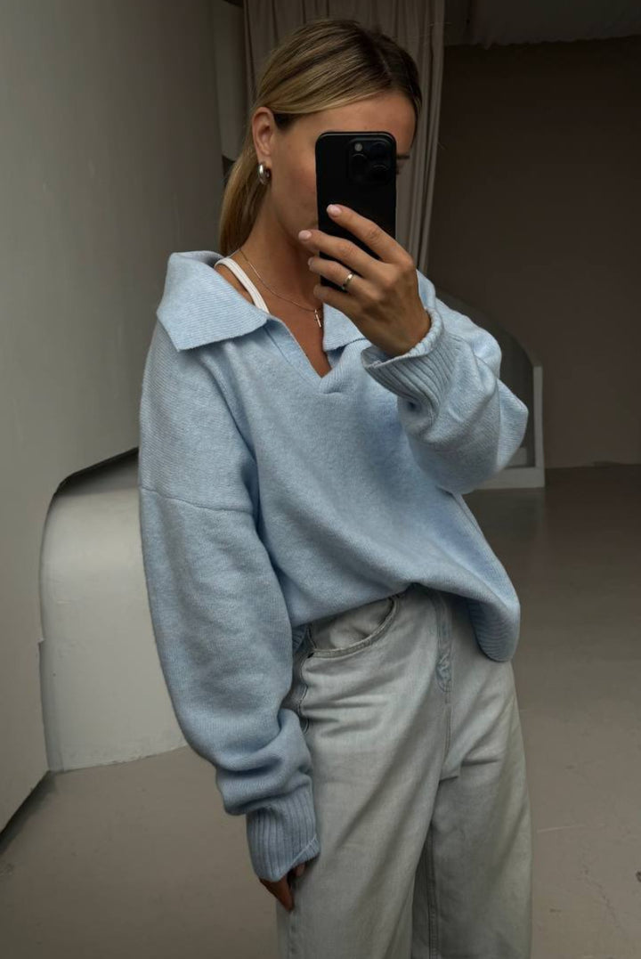 Kvinders casual oversized sweater med krave Stilla