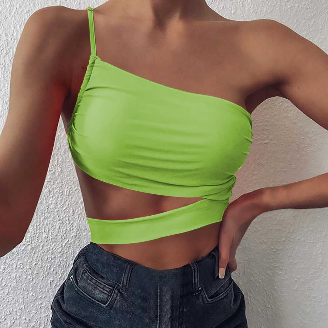Dame asymmetrisk Crop-Top med indpakningsdetalje og justerbare stropper Stilla