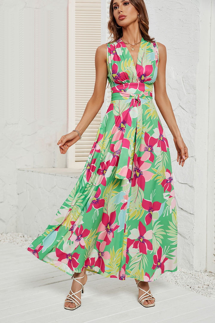 Dame Maxikjole med florale mønstre og elegant indsnøring Stilla