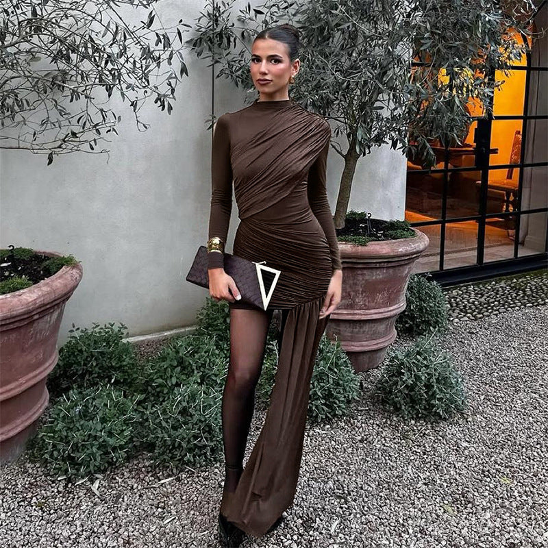 Dames elegant omslagkjole med asymmetrisk kant og figursyggende samling Skovae