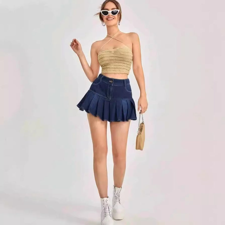 Dame Crop-Top med ruflede design og fine stropper Skovae