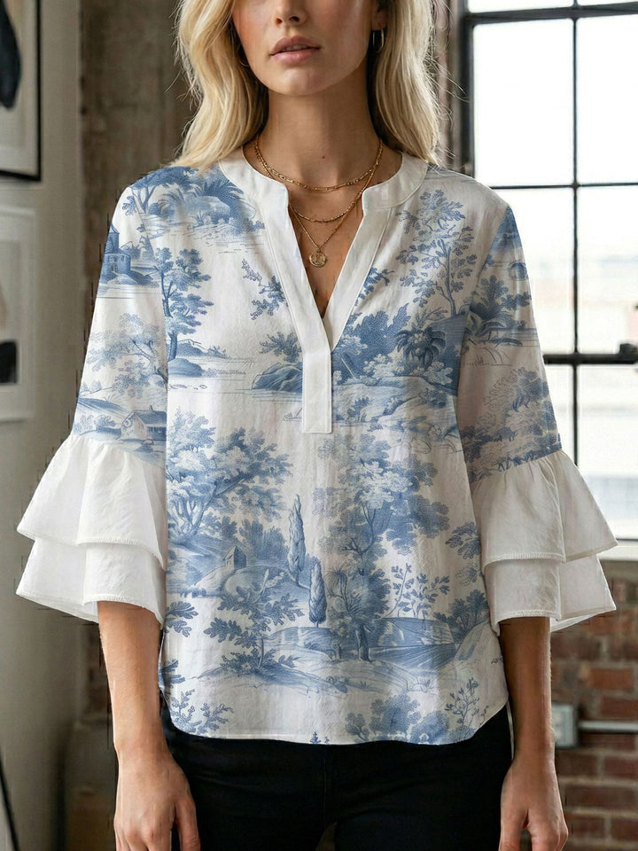 Damebluse med smukt blomstermotiv Skovae