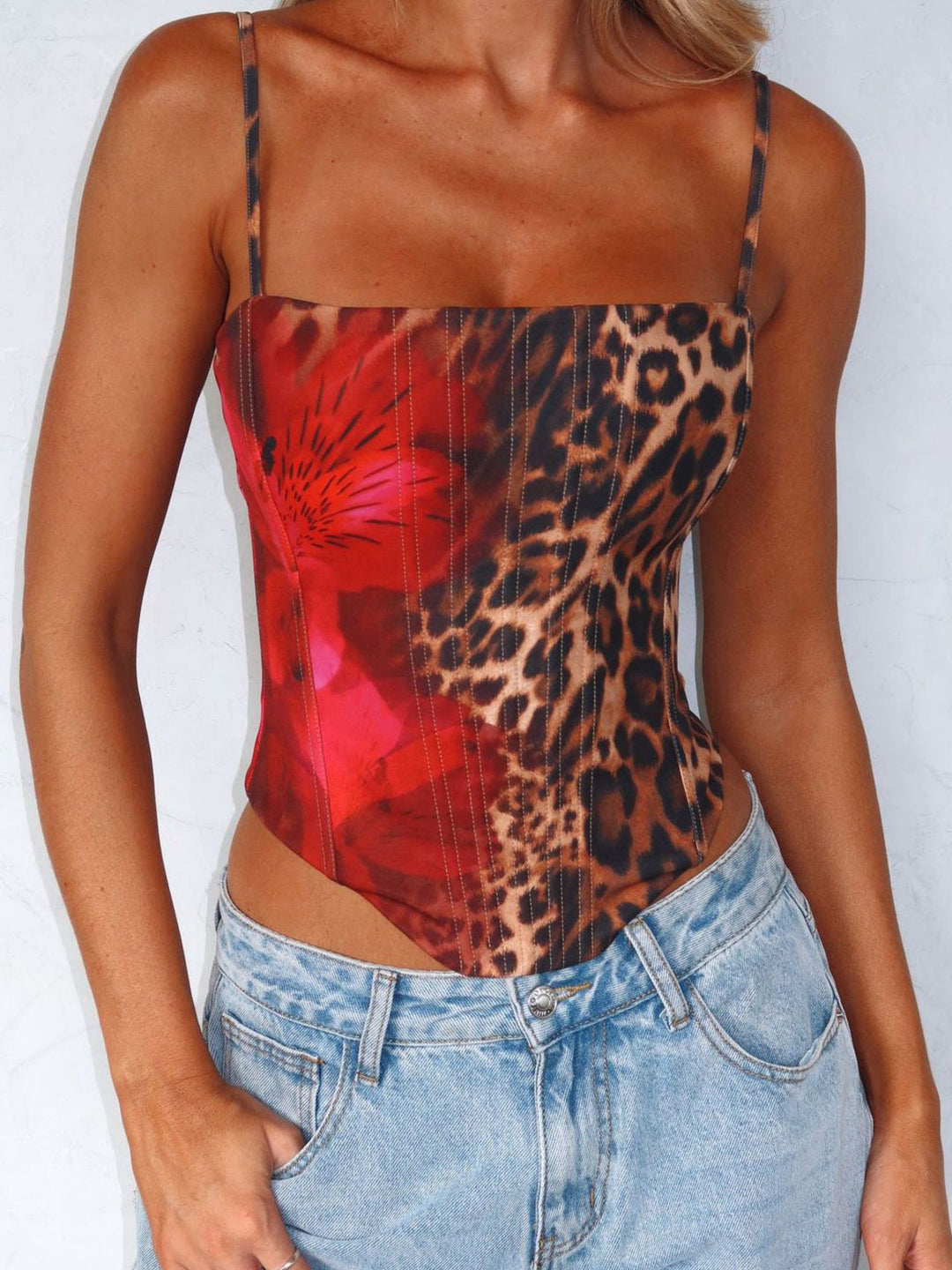 Dame Crop-Top med floral og dyremønster Stilla