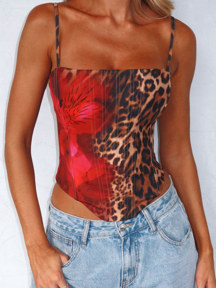 Dame Crop-Top med floral og dyremønster Stilla
