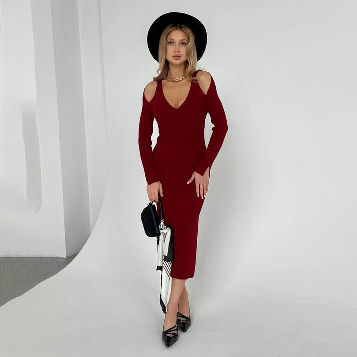 Femme Ribbet Kold Skulder Maxi Kjole Stilla