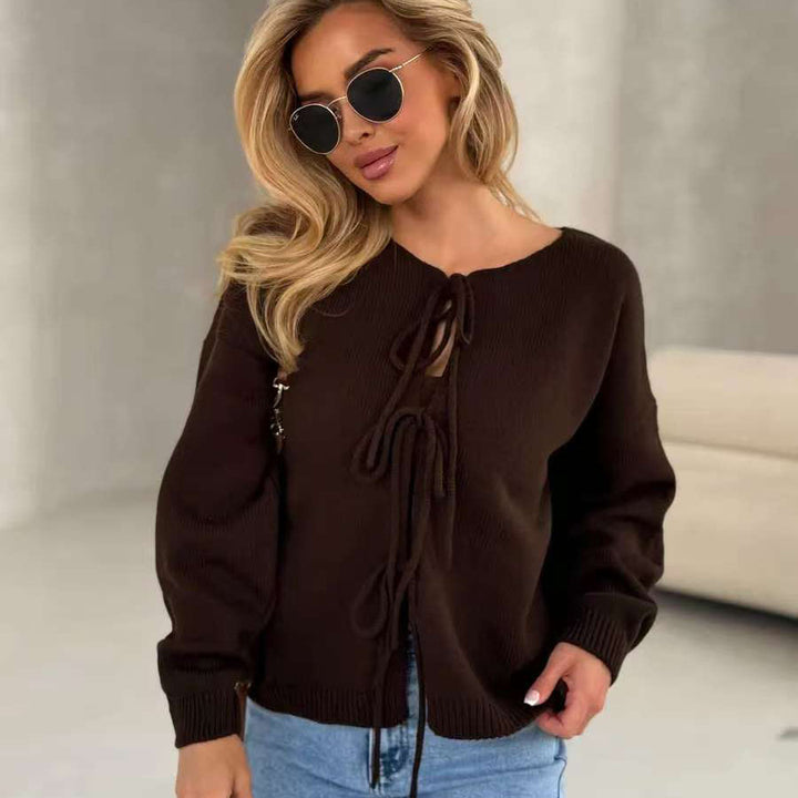 Kvinder casual strikket sweater med dekorativ snøring og bred snit Stilla