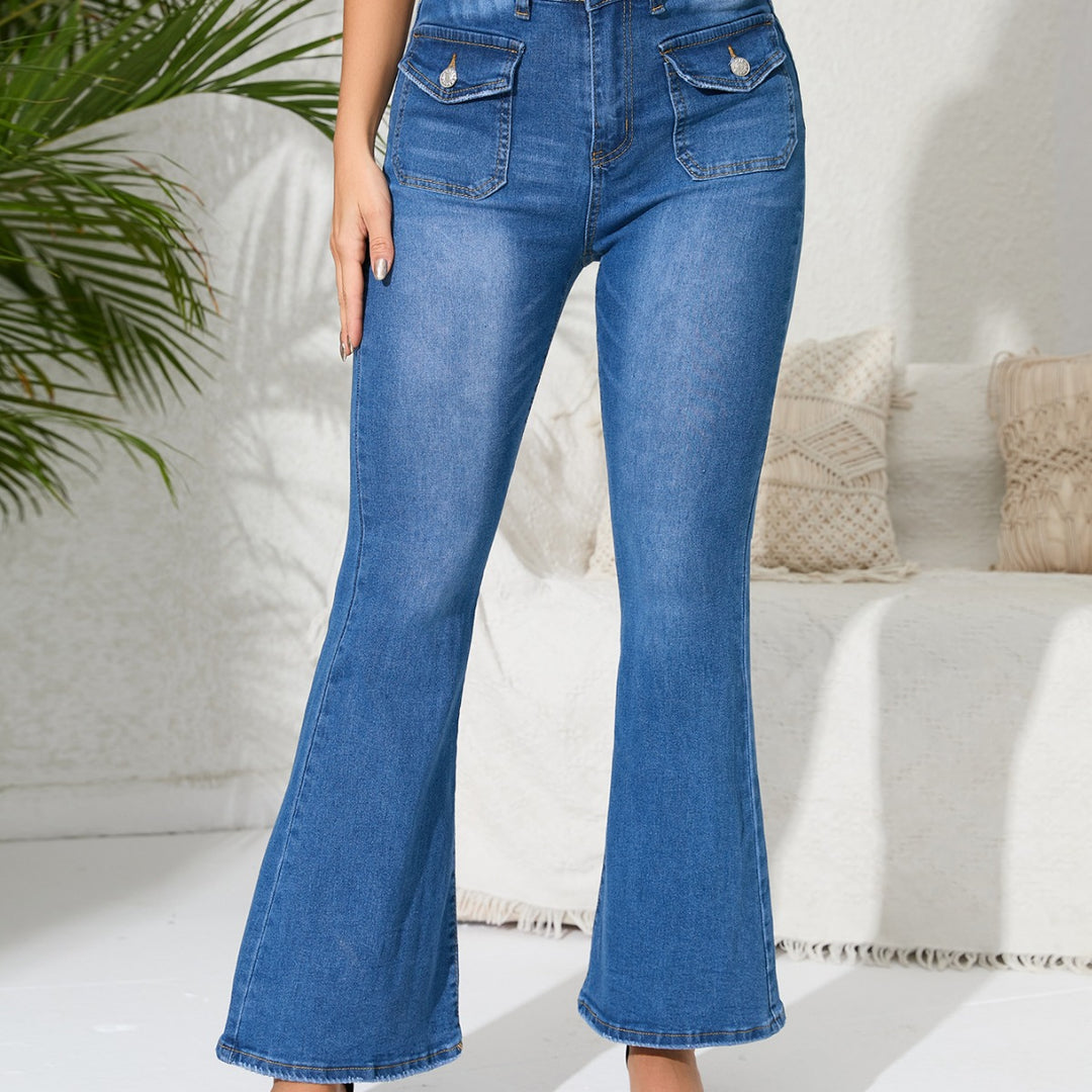 Dame Bootcut-jeans med høj talje og dekorative lommer Stilla