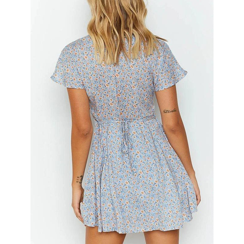 Dame Blomsterprint A-linje Mini Kjole Stilla
