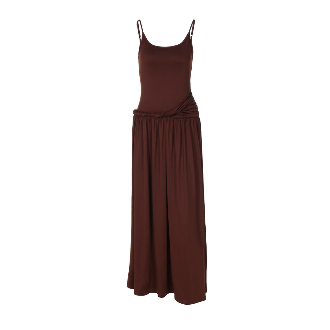 Dame Elegant Maxikjole med Drapering og Spaghetti-Stropper Skovae