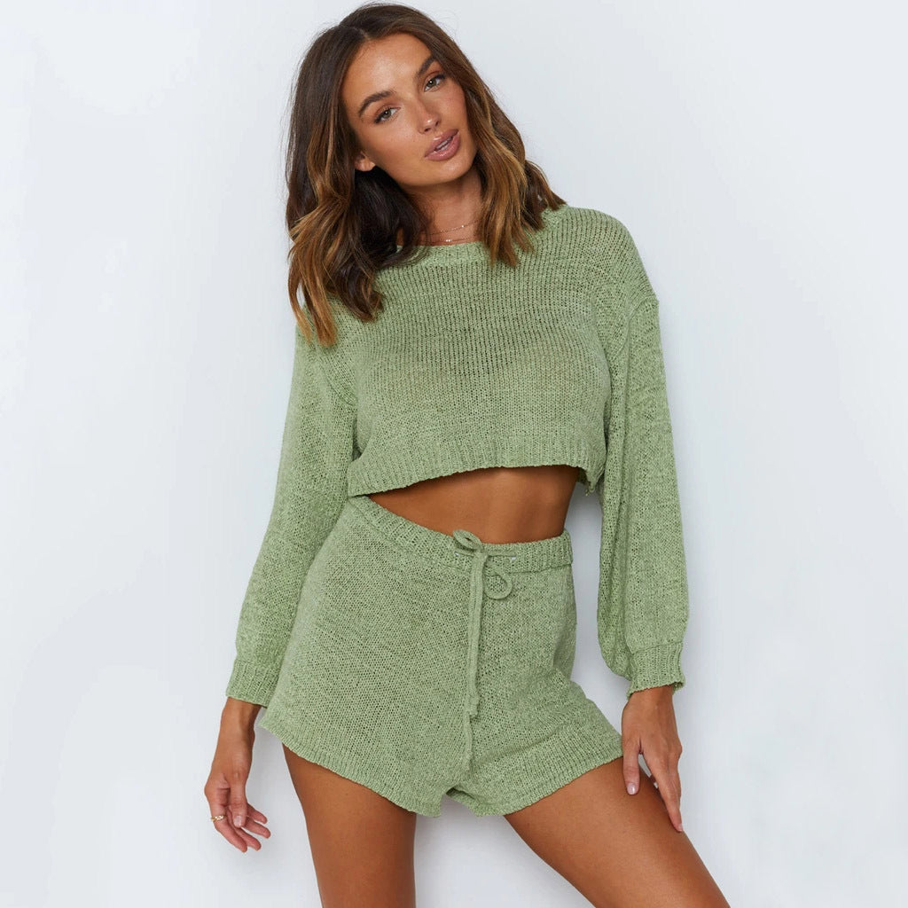 Kvinders afslappede shorts og sweater sæt med løs pasform og snor