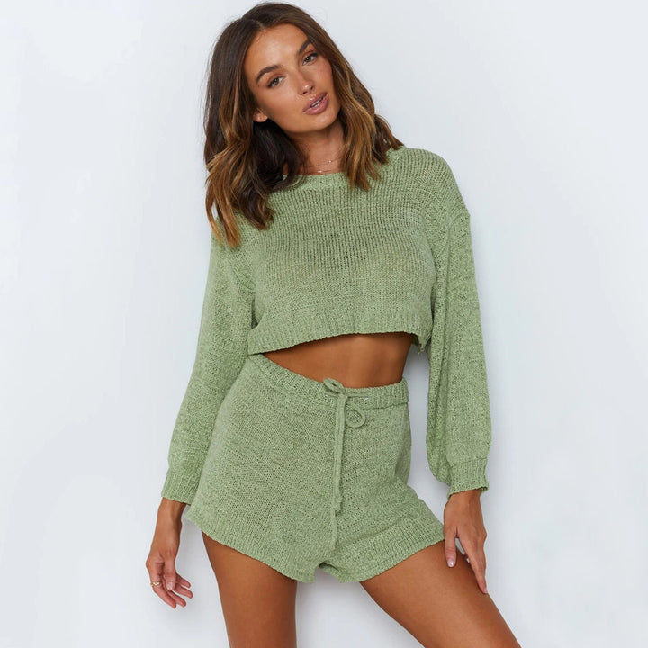 Kvinders afslappede shorts og sweater sæt med løs pasform og snor