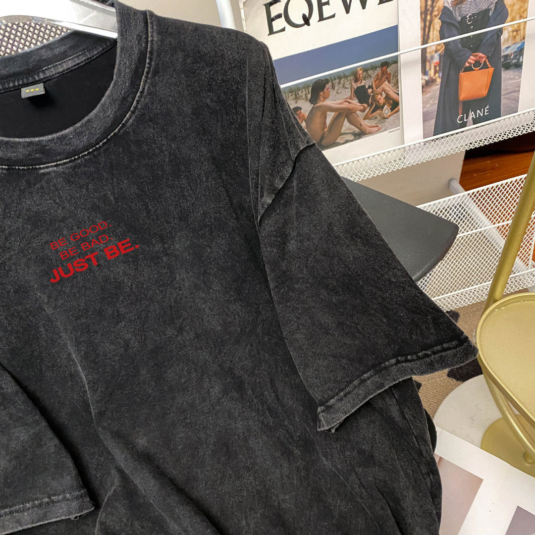 Damer afslappet oversized T-shirt med kreativ tekst og struktureret bomuldsstof Stilla