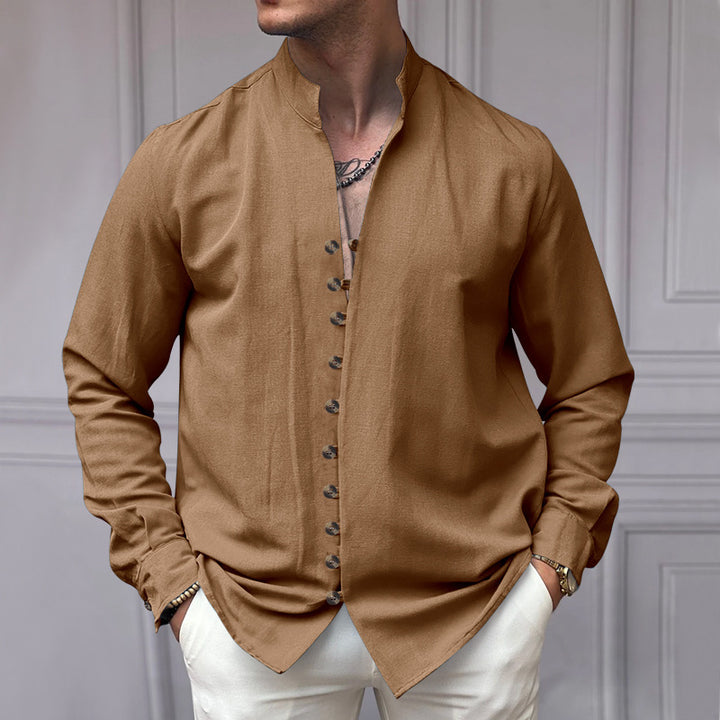 Herrer elegant Langærmet skjorte med moderigtigt ståkrave og knaplukning Stilla