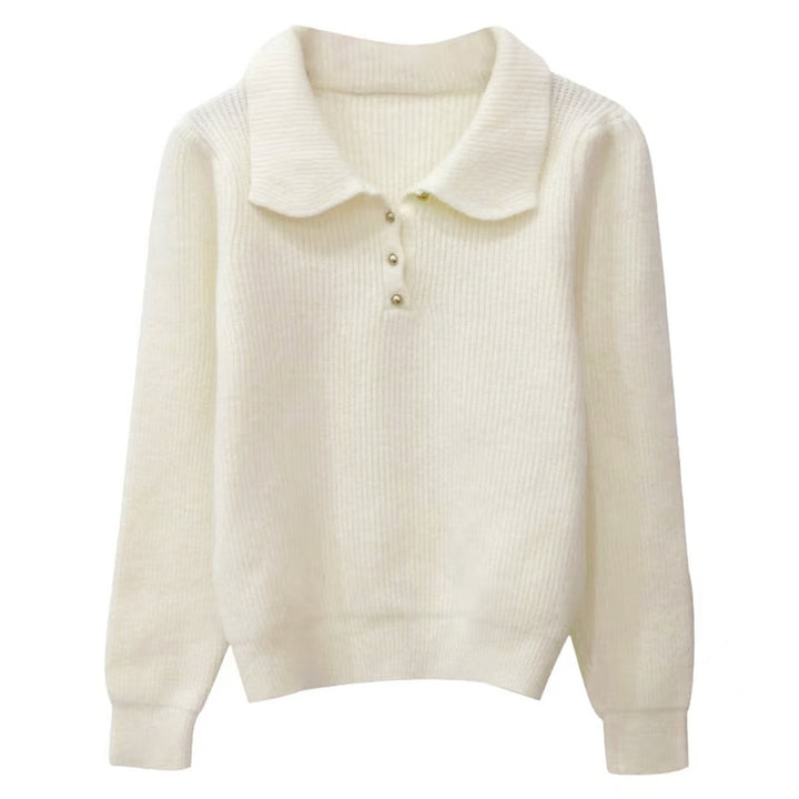 Dame Elegant Polo Krave Sweater lavet af Blødt Strik Stilla