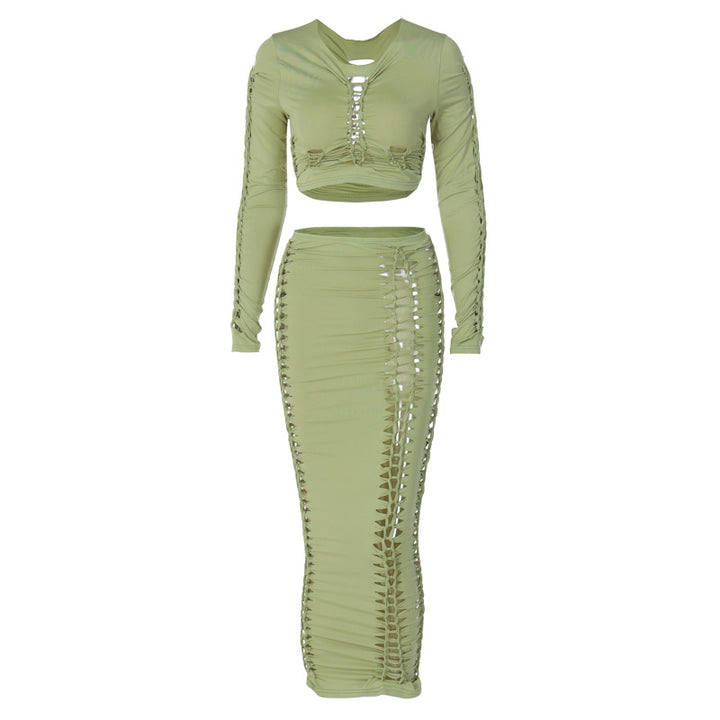 Dame Crop-Top og Maxi-Nederdel Sæt med Cut-Out-detaljer Stilla