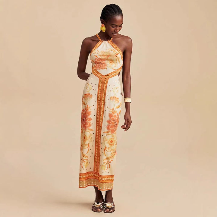 Kvindernes maxi kjole med eksklusiv halterneck design og blomsterprint