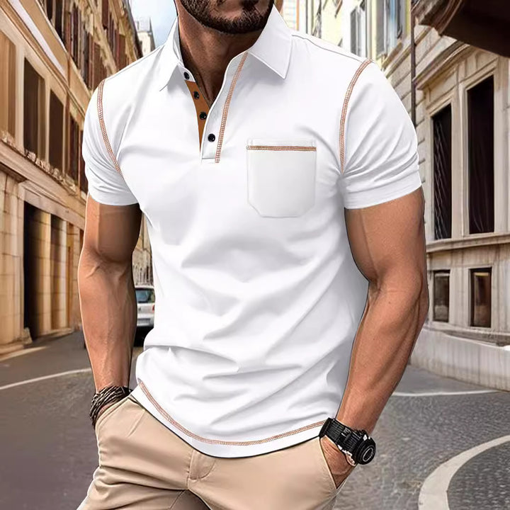 Herrer Poloshirt med dekorative kontrastsyninger og brystlomme Stilla