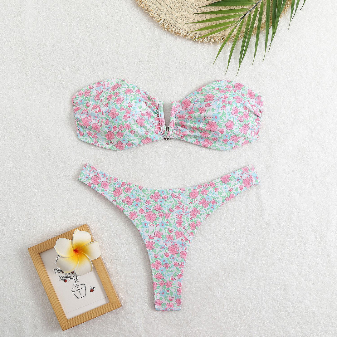 Dame Bandeau-bikini-sæt med blomstret design og aftagelige puder Stilla
