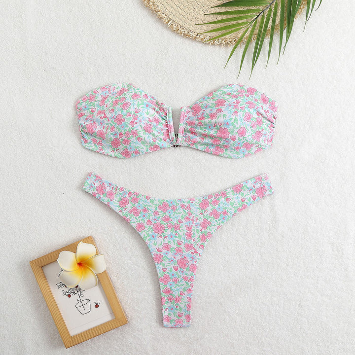 Dame Bandeau-bikini-sæt med blomstret design og aftagelige puder Stilla