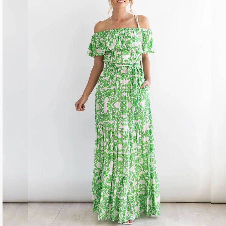 Dame Off-Shoulder Maxikjole med blomstermotiv og flydende snit Stilla
