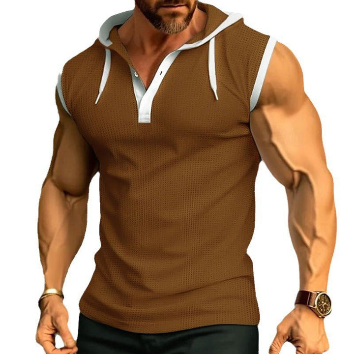 Herrer ærmeløs Polo-Shirt med hætte og strikstruktur Stilla