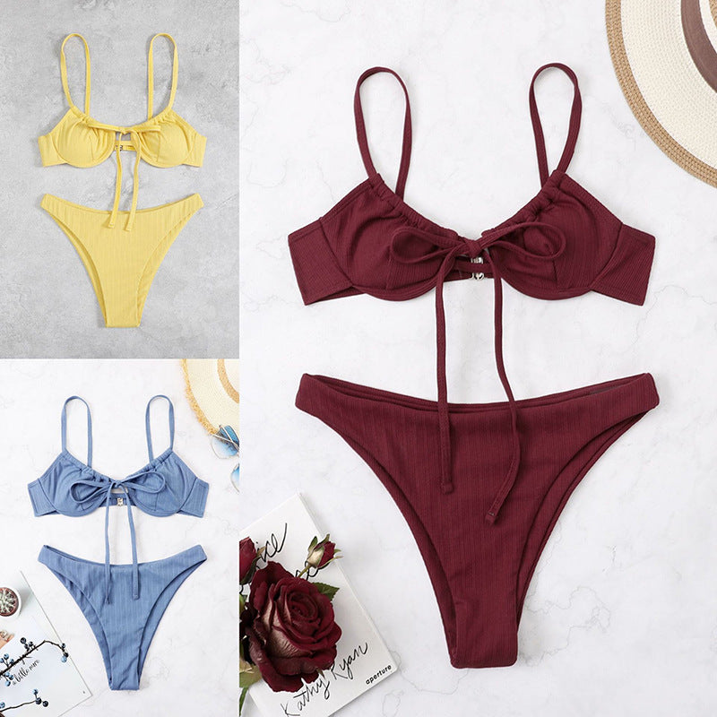 Dame ribbet Bralette Bikini Sæt Stilla