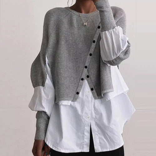 Kvinders lagdelte sweater med fashionable krave Stilla