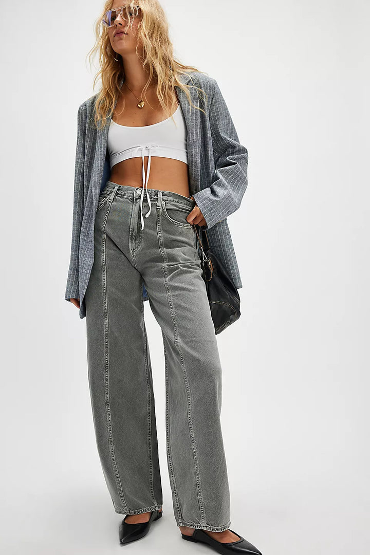Dame bredt skåret jeans med høj talje Stilla