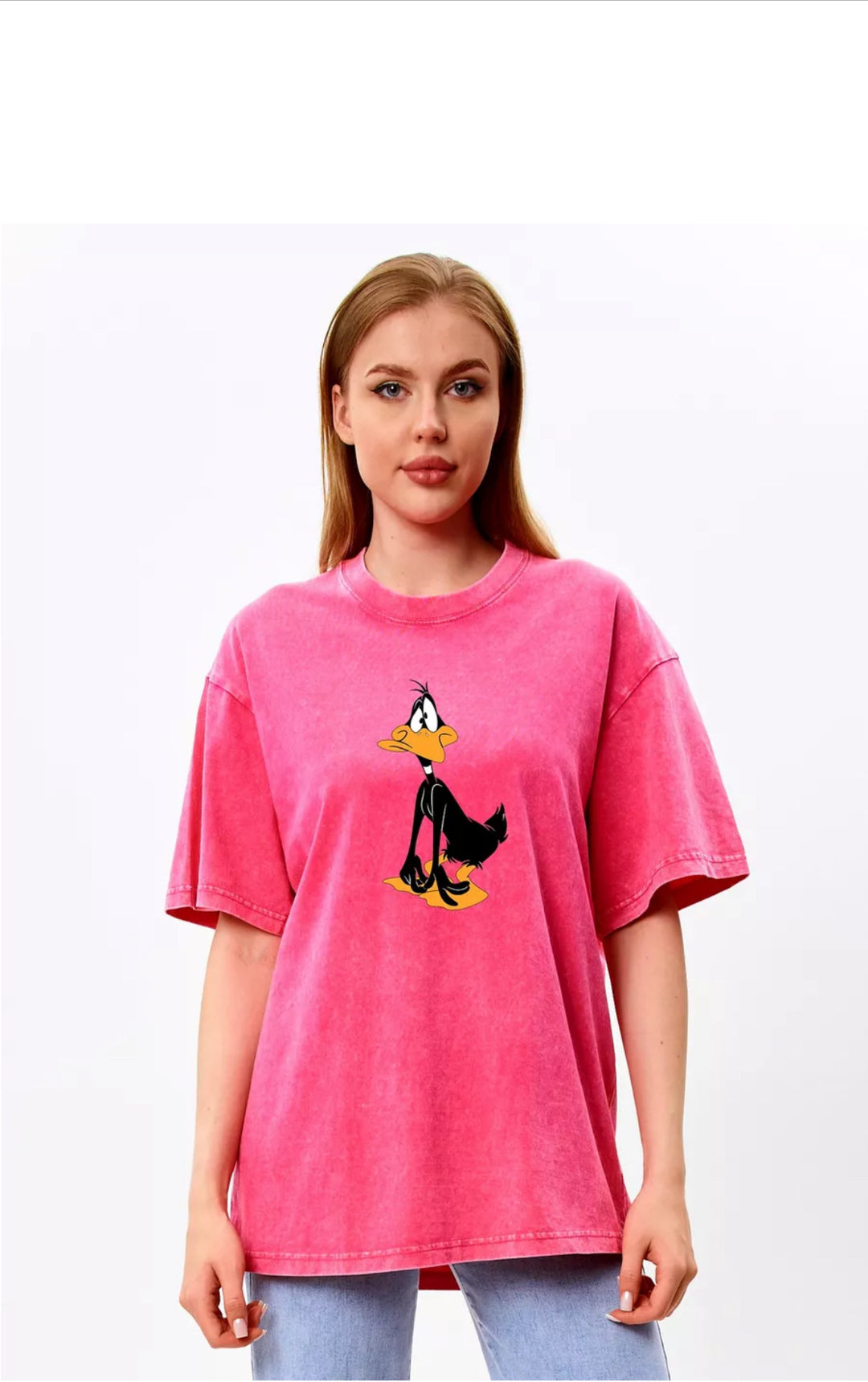 Dame T-shirt med afslappet Cartoon-Daffy Duck motiv og oversized snit Stilla