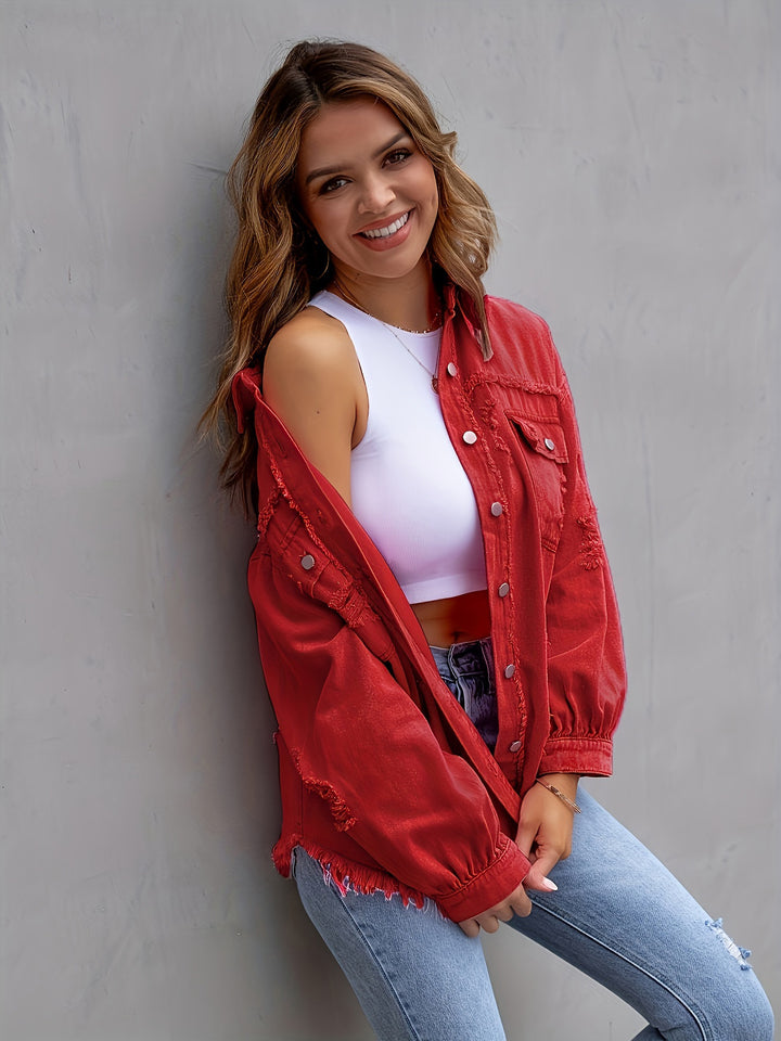 Femme Distressed Overdimensioneret Denim Shacket Stilla