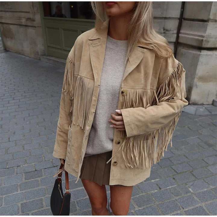 Dame Mode Suede Jakke med Frynser Stilla