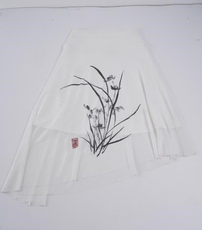 Dame asymmetrisk nederdel med blomsterdesign og elastisk linning Skovae