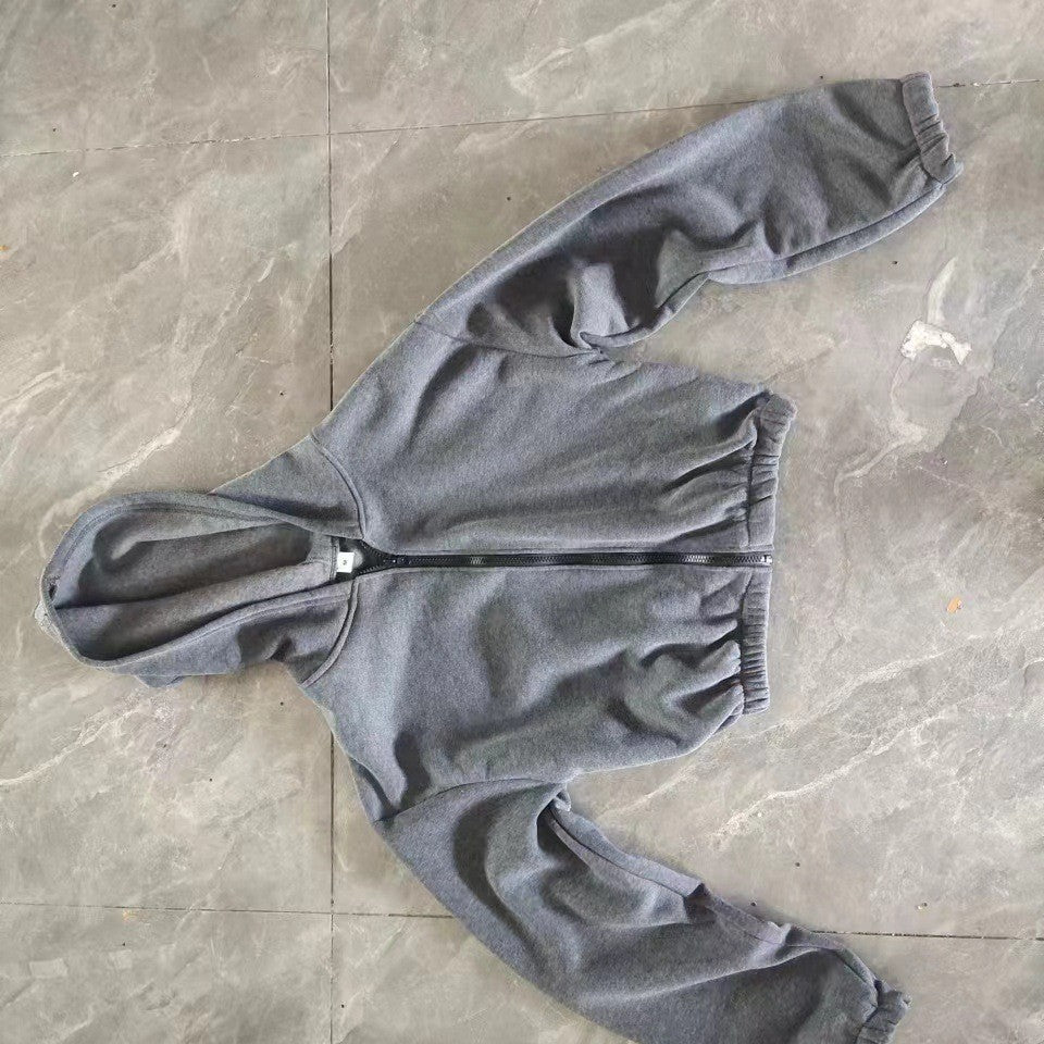 Kvinders cropped hoodie jakke med fuld lynlås og afslappet pasform Skovae