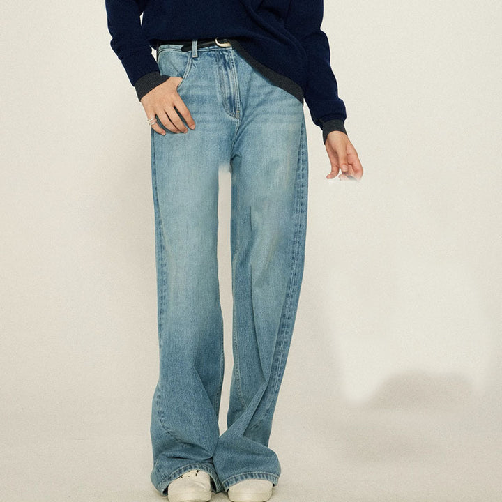 Dame brede High-Waist jeans i afslappet snit og åndbart denimstof Stilla