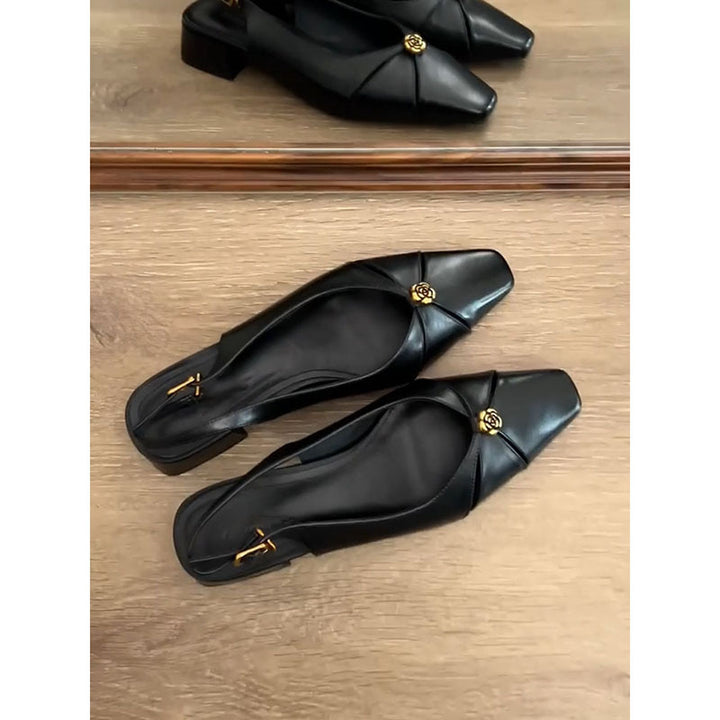 Dame Elegant Kvadrat Tå Slingback Ballerinas med dekorativt Guldaccent Stilla