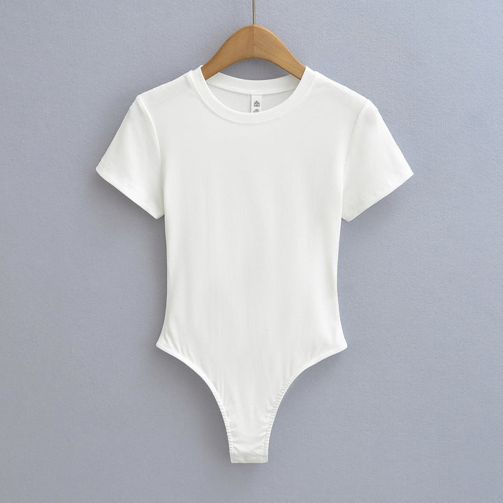 Dame figurnær Bodysuit i høj kvalitet rib-stof med kort ærme Stilla
