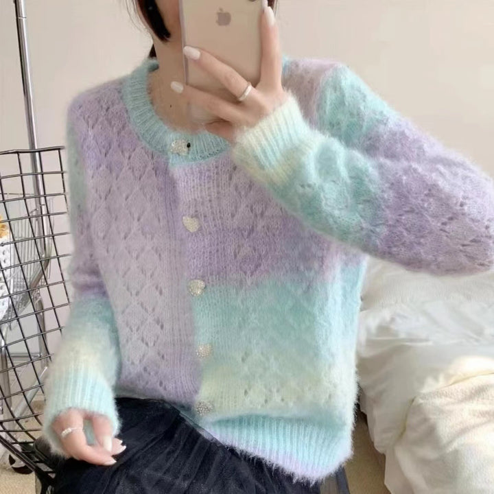 Femme Struktureret Strikcardigan med Rhombusmønster Stilla