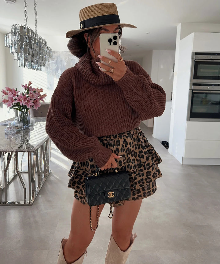 Kvinders chunky strikket sweater med høj krave og bredskårede ærmer Stilla