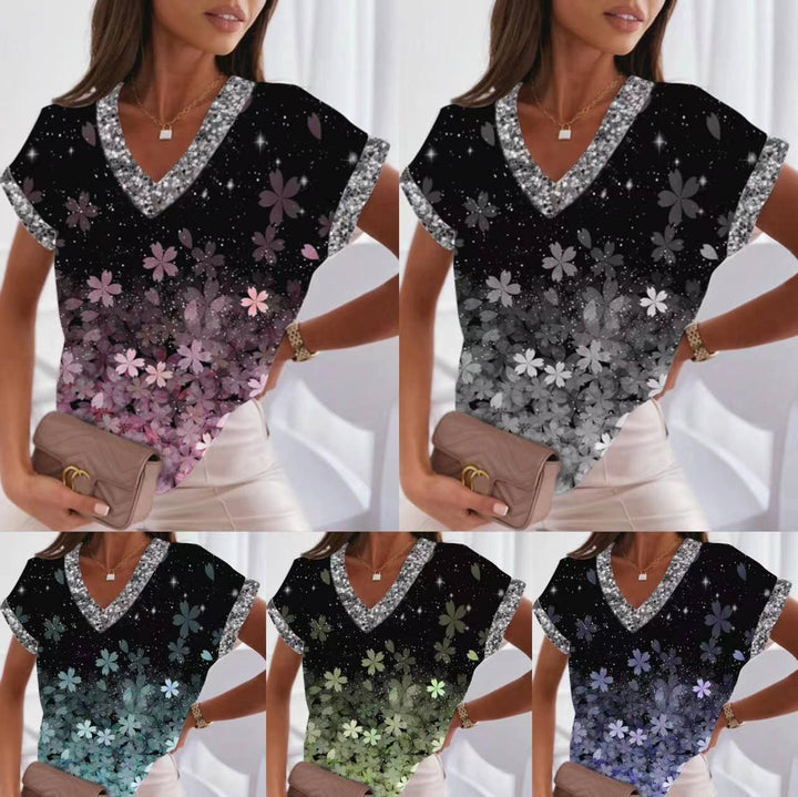 Stilla | Trendy Print V-Hals Batwing Ærme T-shirt