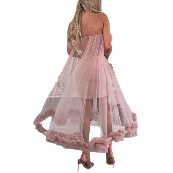 Dame Off-Shoulder Tullekjole med Flæse og Transparent Overflade Stiila