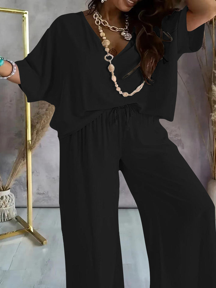 Dame Elegant V-udskæring Jumpsuit med bredt ben og justerbar taljebånd Stilla