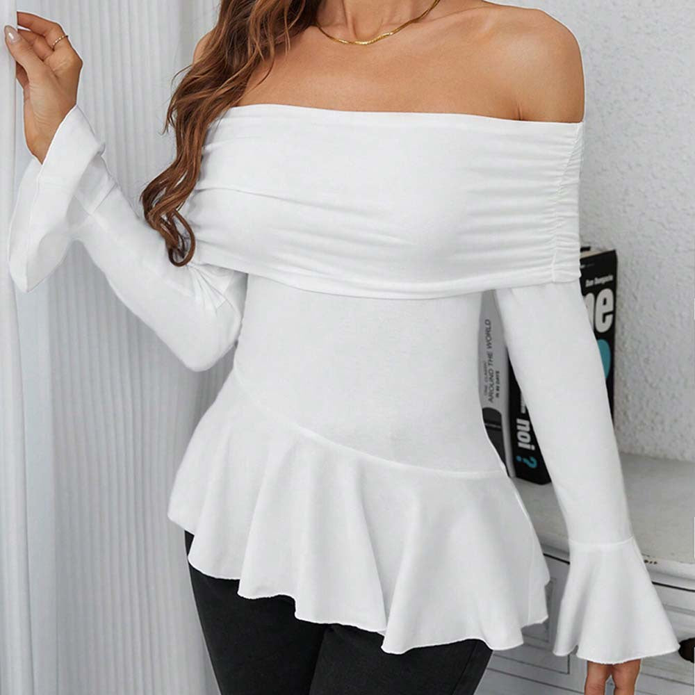 Damer Off-Shoulder Top med Stilfulde Volanter og Lange Ærmer Stilla