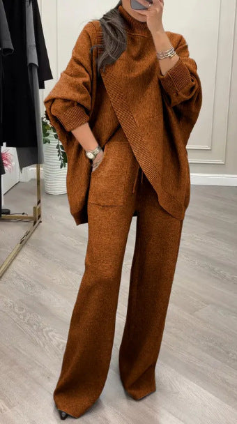 Kvinders Cozy Knit Ensemble med Oversized Sweatshirt og Bred Ben Bukser Stilla