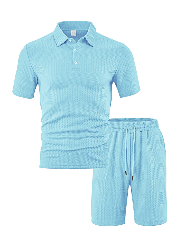 Herrer Sporty Polo- og Shorts-sæt med åndbar struktur og elastisk bånd Stilla