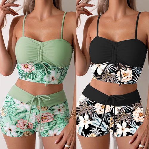 Dame Bikini-sæt med rynkning og elegant blomsterprint Stilla