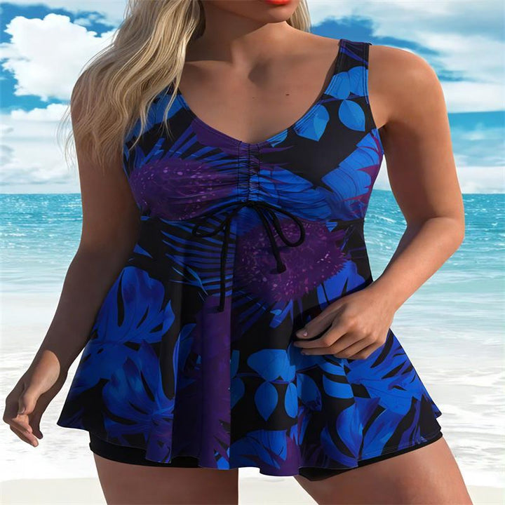 Dame tankini med bredere snit og blomstret design Skovae